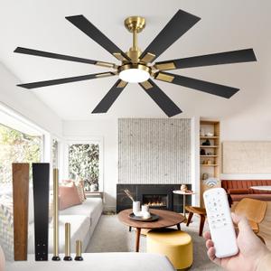 ZMISHIBO 62 Inch Black and Gold Ceiling Fans with Lights and Remote, Indoor/Outdoor Ceiling Fan for Patio Living Room, 6 Speed Reversible Quiet DC Motor, 3 CCT, Dual Finish Blades