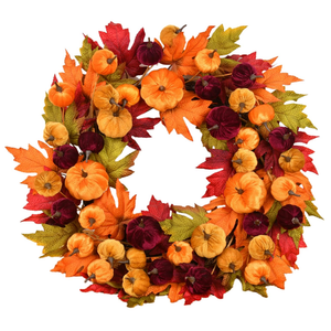 15 inch Thanksgiving Fall Wreath, Eucalyptus Berries Pumpkins Lamb Ears Leaves Autumn Wreaths for Front Door, Fall Decor, Porch Wall, Home Outdoor Holiday Decorations Wreath for Autumn