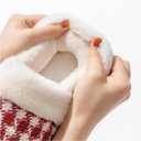 UBFEN Womens Mens Slippers Memory Foam Comfort Fuzzy Plush Lining Slip On House Shoes (9-10 Women/7-8 Men, White Red)