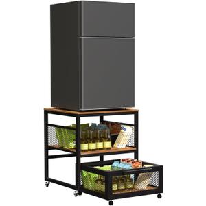 GCCSJ 20.8 x 20.8 Inch Mini Fridge Stand, Metal Frame Mobile Mini Refrigerator Stand with 360° Movable Storage Drawer, Mini Fridge Cabinet for Dorm, Home, Black