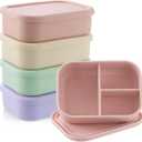 Layhit 4 Pcs Silicone Bento Box Reusable Silicone Bento Lunch Container for Adults Microwave Dishwasher Freezer Safe (3 Compartments,Desaturated Colors)