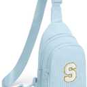 Small Corduroy Sling Bag Initial Crossbody Bag Fanny Pack for Girls Personalized Birthday Gifts for Teen Girls Gifts (Icing Blue)