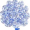 Blue Confetti Balloons 12 inch, 50 Pcs Clear Balloons with Blue Confetti Glitter for Birthday Wedding Baby Shower Christmas Party Decoration
