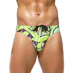 Casey Kevin Men's Triangle Swimming Brief Sexy Low Waist Swimwear Printed Bikini Surf Bathing Swimsuits, Small