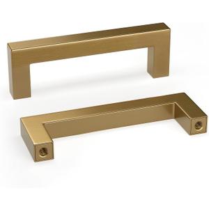 Goldenwarm 5 Pack Champagne Bronze Cabinet Pulls Gold Cabinet Handles 3 Inch Champagne Drawer Pulls Brushed Bronze Drawer Handles Square Kitchen Hardware for Cupboard Bedroom Dresser (3in Hole Centers)