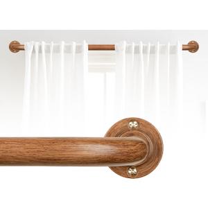 Blackout Wrap Around Curtain Rods for Windows 48 to 84 Inch:Room Darkening Imitation Wood Curtain Rod Heavy Duty Adjustable 1Inch Wooden Curved French Return Wraparound Drapery Rods Round Hidden