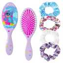 4 x LUV HER Lilo & Stitch Hair Accessory 5 Pcs Set - 1 Regular 9 inch Stitch Hairbrush & 4 Scrunchies - Detangling Brush - Elastic Hair Ties Ropes for Girls, Ages 3+