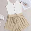 SOLY HUX Casual Summer Rompers for Women Sleeveless Vacation Outfits Short Jumpsuit (Medium, Multicoloured Colorblock)