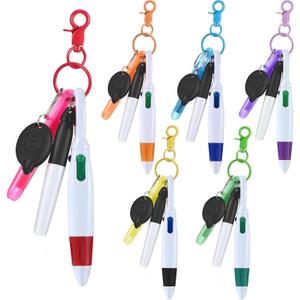 Chinco 30 Pcs Retractable Shuttle Pen Clip with Mini Highlighter Nurse Badge Pen Neon Marker LED Keychain Ring Clip for Nurse Gift (Plain, Mix Color)