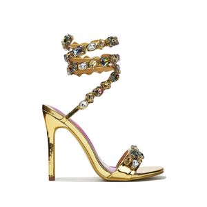 Cape Robbin Women's Rhinestone Stiletto Heel Sandals Jewel Spiral Ankle Wrap Strap High Heels Sandal, 9