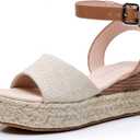 Apakowa Girls Sandals Flatform Wedge Open Toe Summer Sandals Shoes Little Big Kid Flower Girl Heels Dress Shoes (Little Kid/Big Kid) (Bg/Tan (Whipped Stitch)) Size 36 
