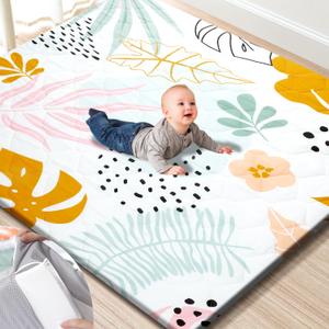 Premium Foam Baby Play Mat 59x59  Removable & Machine Washable Cover, Extra Thick Padding Playpen Mat, Non-Slip Crawling Mat, Easy to Clean for Infants, Toddlers & Babies (Boho Botanica)