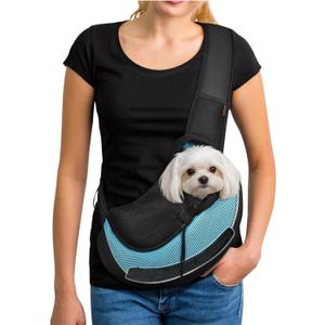 YUDODO Pet Sling Carrier for Hands-Free Puppy Carrier with Safety Hook, Large Zipper Pocket, Soft Breathable Mesh, Adjustable Strap & Reflective Strip (Cyan 3.0 M) Medium (4.5-9lbs)