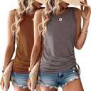 Womens Tank Tops 2 Pack Summer Tops Crew Neck Trendy Sleeveless Tops Cute Loose Fit Workout Casual Outfits 2026 (Orange, S)