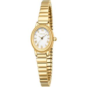 Small Gold Watches for Women,Analog Womens Watch with Stainless Steel Expansion Band,Oval Case Roman Dial,Water Resistant