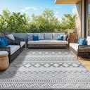 Waterproof Outdoor Rug 8x10 ft, Reversible Plastic Straw Patio Camping Rugs, Outdoor Indoor RV Mat Carpet for Patio, Outside Entry, Backyard, Deck, Bench, Picnic, Camper(8x10,Gray&White)