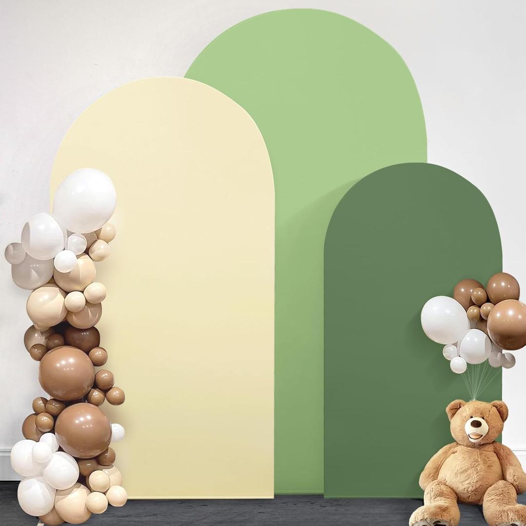 OurWarm Arch Cover Set of 3, 4FT 5FT 6FT Round Arch Backdrop Covers, Spandex Arch Stretchy Backdrop Cover Fabric for Birthday Party Baby Shower Wedding Arch Stand Decorations (Green Series)