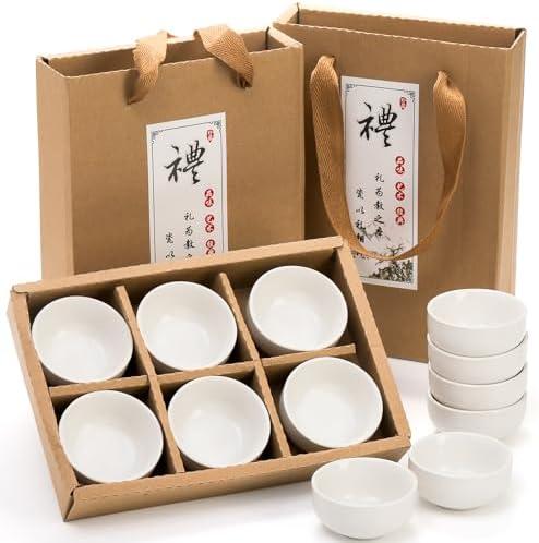 Foraineam Ceramic Sake Tea Cups Set of 10, Premium White Pottery Asia Japanese Teacups, 1.5 Ounces / 45ml Tiny Sake Cup Set Kungfu Style Tea Accessories with Handcraft Gift Box Packaging