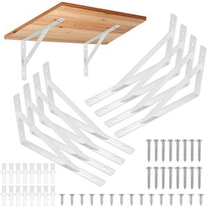 8 Pcs Heavy Duty Shelf Brackets, Floating Metal Shelf Brackets, Metal Wall Mount L Shaped Shelves Support Angle Brackets for Heavy Duty Floating Shelves Shelf Brackets (7.87x4.72 inch White)