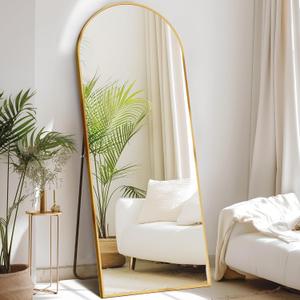 Sweetcrispy 64"x21" Arched Full Length Mirror, Standing or Leaning Full Body Mirror with Aluminum Alloy Thin Frame, Suitable for Bedroom or Cloakroom,Gold