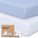 KeaBabies 2-Pack Organic Crib Sheets for Boys, Girls - 52x28 Fitted Crib Mattress Sheet Neutral, Breathable Jersey Cotton Cover for Baby Bed, Toddler Mattress, Soft & Cute Prints (Blue Flax)