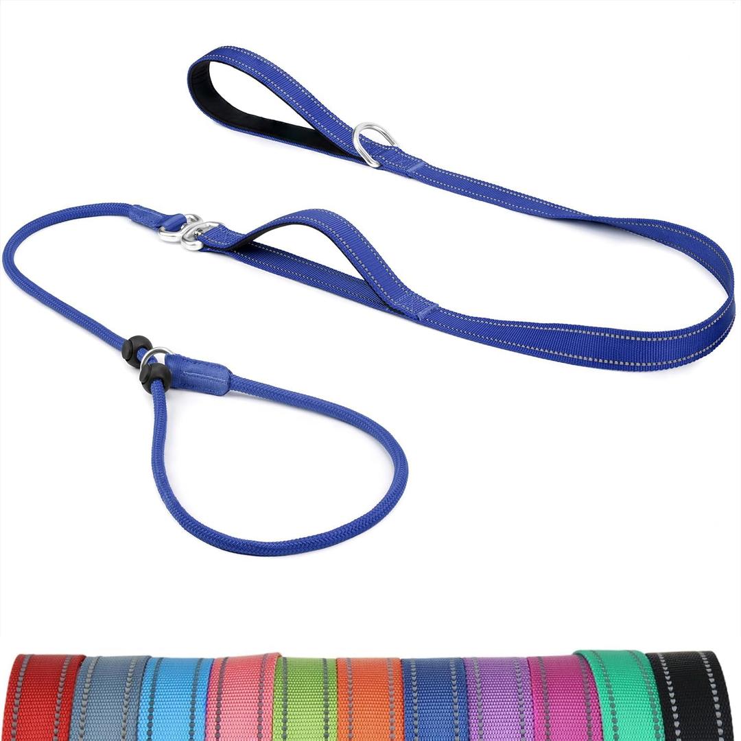 6FT Slip Lead Dog Leash with Double Padded Handle, Anti-Tangle Slip Leads for Dogs, Reflective Nylon No-Pull Training Leash for Small Medium Dogs, Navy Blue