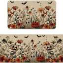 Artoid Mode Ghost Jack-O'-Lantern Pumpkin Flowers Halloween Kitchen Mats Set of 2, Low-Profile Home Decor Kitchen Rugs for Floor - 17x29 and 17x47 Inch