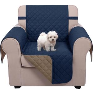 U-NICE HOME Recliner Chair Covers Reversible Chair Cover Pet Covers for Dogs with Elastic Straps Water Resistant Diamond Quilted (23''Armchair, Navy/Taupe)