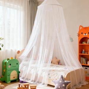 White Bed Canopy for Girls,X-Large Princess Hanging Netting for Kids Bed Room Decor Mosquito Net for Baby Crib, Twin to King Size Bed
