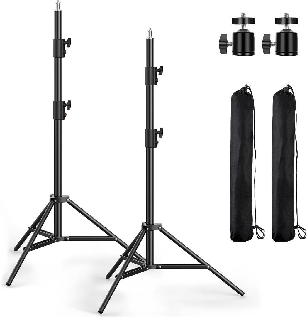 Photography Light Stand, 110"/9.2ft/280cm Portable Reverse Folding Tripod with Travel Bag Aluminum Heavy Duty for Camera,Video,Softboxes,Umbrell,Wedding Outdoor Video Shooting 2 Pack