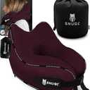 SNUGL Travel Pillow – Memory Foam Pillows - Neck Pillow for Airplane with Carry Bag & Clip – Neck Support Pillows for Pain Relief - Airplane Travel Essentials (Adult Regular - Dark Red)
