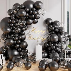 AULE 100Pcs Metallic Black Balloons Different Sizes 18/12/10/5 inch Chrome Latex Shiny Helium Balloons Party Decoration for Birthday Carnival Wedding Baby Shower Graduation