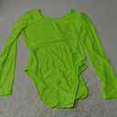 AUBIG Womens Shiny Oil Glossy Long Sleeve Leotard Stretchy Metallic Bodysuit Dance Leotard Club Lingerie (Large, Green)