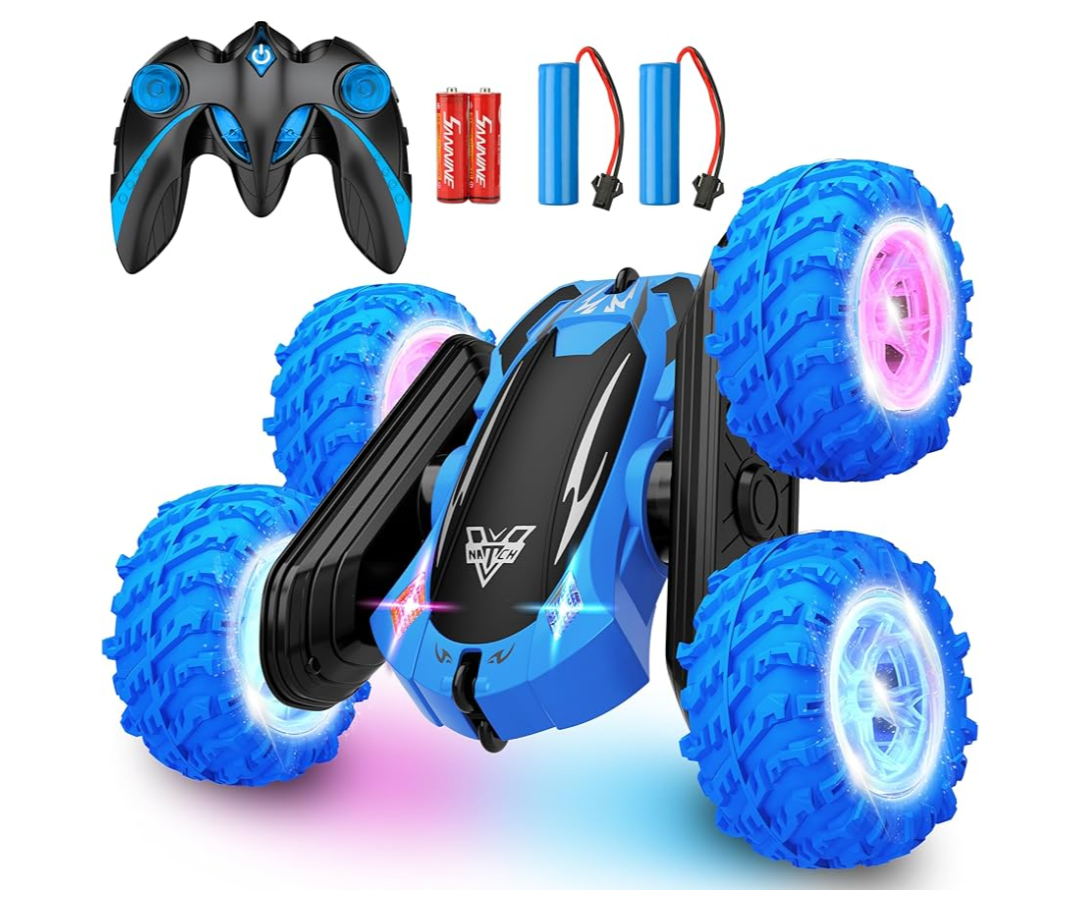 Remote Control Car, 2.4GHz Electric Race Stunt Car, Double Sided 360° Rolling Rotating Rotation, LED Headlights RC 4WD High Speed Off Road Gift for 3 4 5 6 7 8-12 Year Old Boy Toys (blue) missing controller