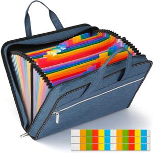 SEEKIND Heavy Duty Accordian File Organizer with Handle,26 Pockets Expanding File Folder, Portable Cloth Document Organizer Accordion File Keeper for Letter Size / A4 File, for Office, School-Teal