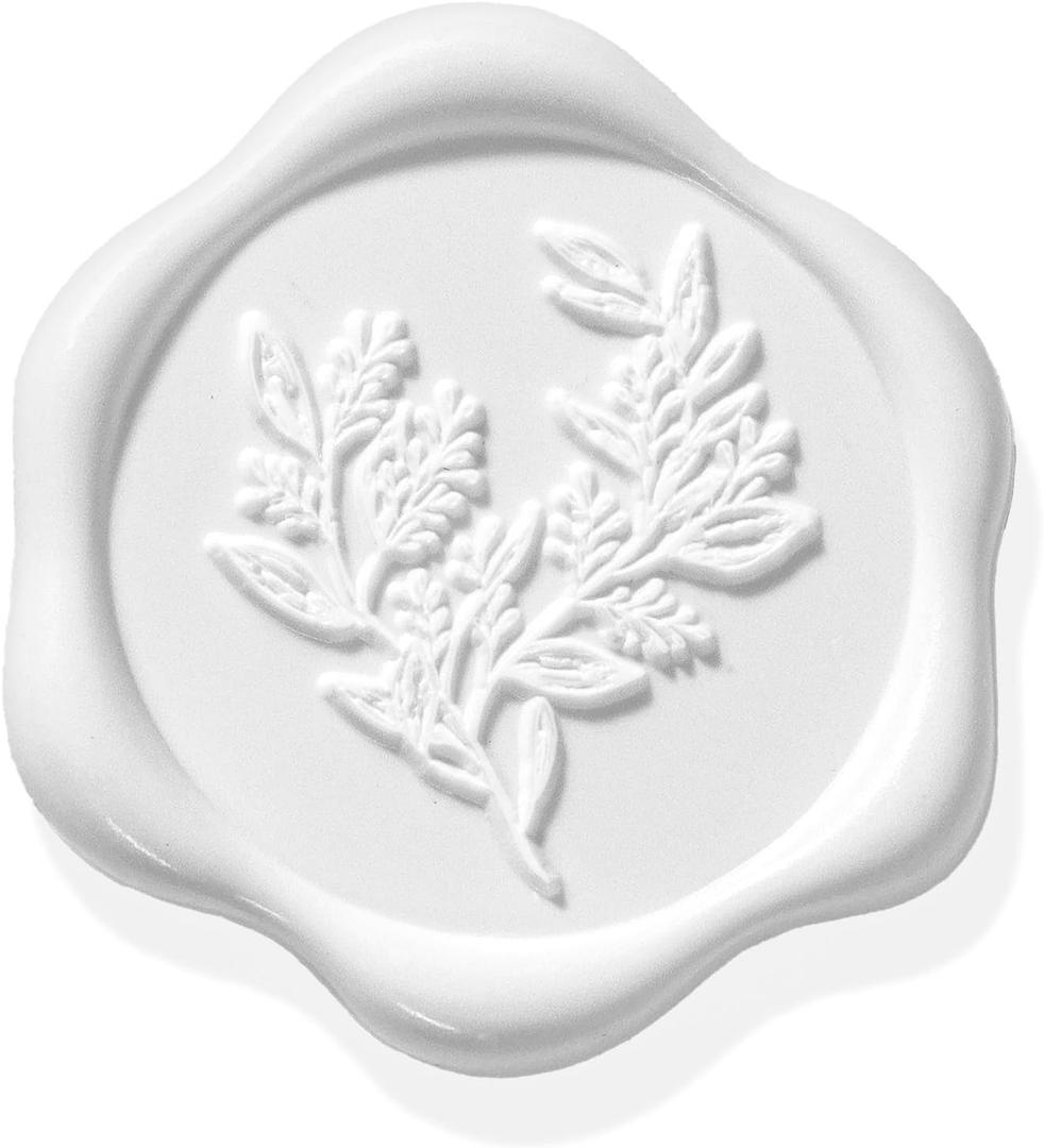 UNIQOOO Wax Seal Stickers - Eucalyptus Wedding Invitation Envelope Seal Stickers, 50 Pcs Self- Adhesive Snow White Stickers, Perfect for Invitation, Christmas, Gift Wrapping