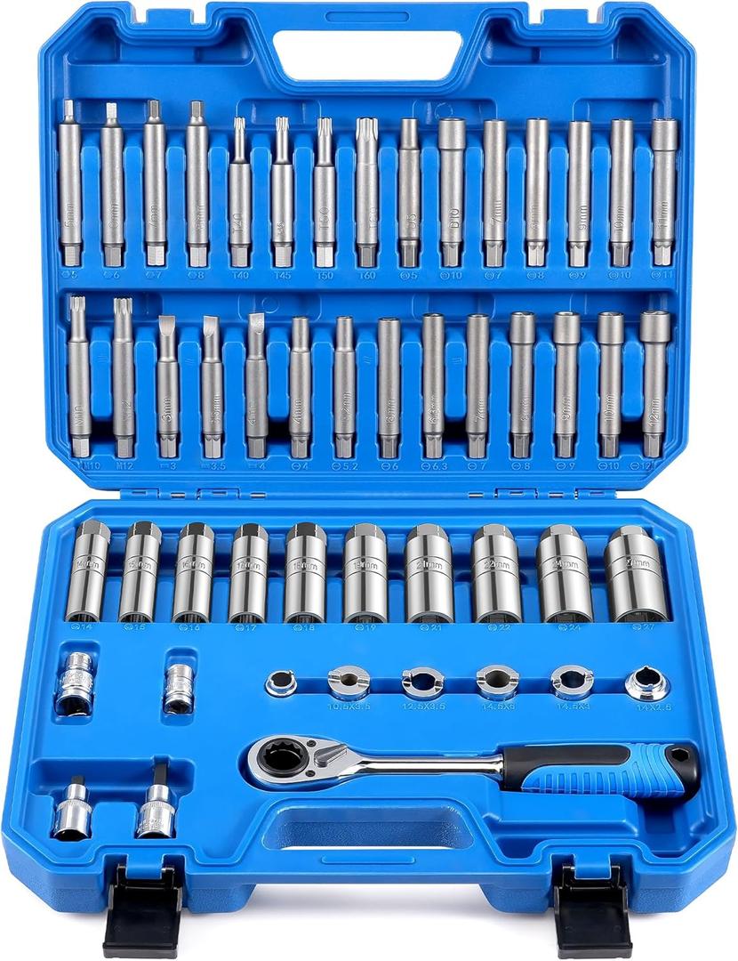 50PCS Strut Nut Socket Set Shock Absorber Socket Suspension Strut Top Mount Nut Removal Tool Suspension Strut Spreader Tool with Ratchet Adaptors