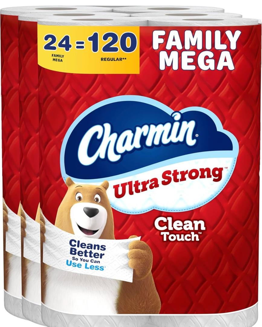 Charmin Ultra Strong Clean Touch Toilet Paper, 24 Family Mega Rolls = 120 Regular Rolls