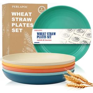 Wheat Straw Plates, 10 in Deep Dinner Plates Set of 6, Unbreakable Reusable Plastic Plates, Unbreakable Microwave and Dishwasher Safe Kids Plate for Kitchen, Camping, Multi