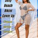 Kaei&Shi Sexy Hollow Out Beach Coverups,Crochet Fringe Knit Swimsuit Cover Up,Pool Swimwear Dress for Women Fit 0-14, One Size (Silver)