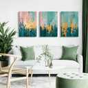 3pcs Framed modern Abstract Pictures Wall Art Modern Green & Pink with Gold Accents Canvas Prints Posters Neutral Minimalist Art paintings Wall Decor for Living Room Bedroom Office Home (12x16, Colored gold foil)