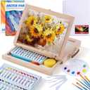 Wooden Tabletop Art Easel Set for Painting, 54 Pieces Starter Acrylic Paint Set with 24 Colors Acrylic Paints, Canvases, Sketch Pads, Brushes and Palette for Beginners Young Artists and Adults