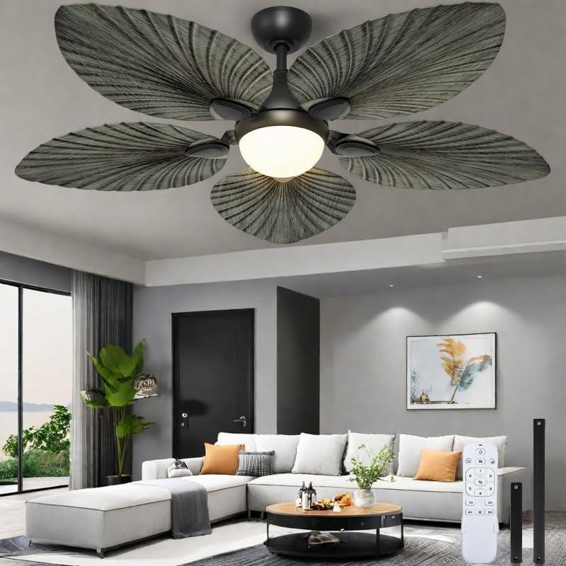 YITAHOME 52 inch Ceiling Fans with Lights, Tropical Ceiling Fans with Lights and Remote, Tri-Color LED, Reversible 6-Speed w/Quiet DC Motor Timing Functions for Living Room, Dining Room, Bedroom