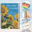 Teacher Planner Book for Yearly, Weekly & Monthly Lesson Planner, January-December Yearly Planner A4 Size with Checklist, Notes, School Teacher Supplies for Classroom Organization - Sunflower