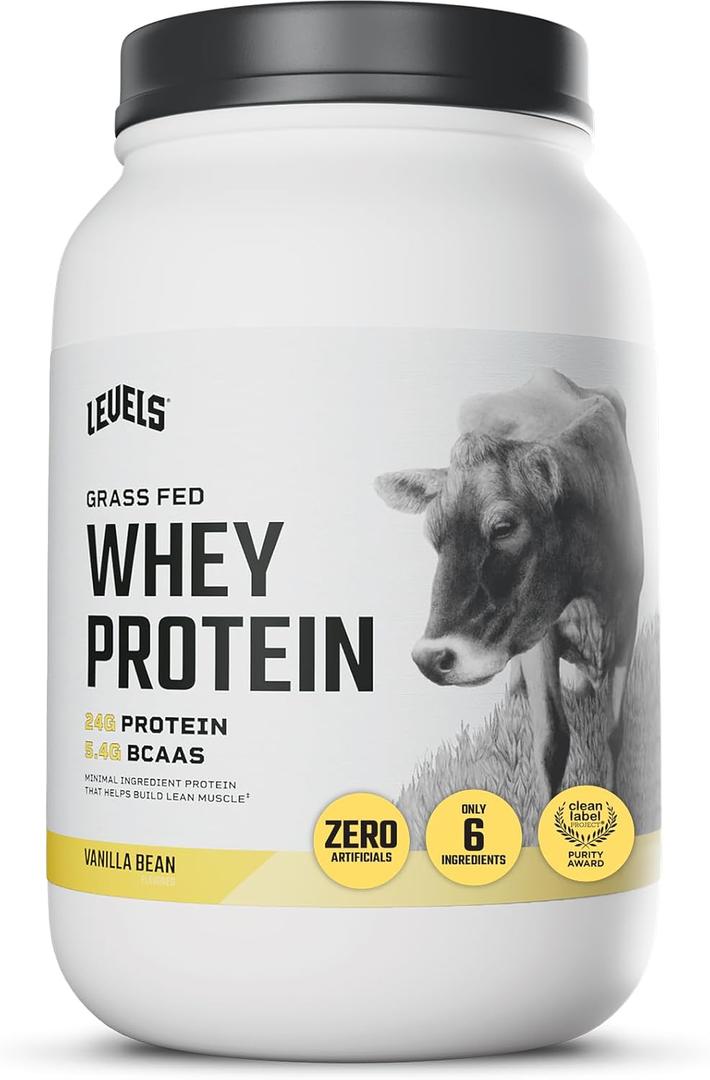 Levels Grass Fed Whey Protein Powder, No Artificials, 24G of Protein, Vanilla Bean, 2LB (2 Pound (Pack of 1)), Best By: 06/28/27