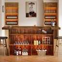 Tribesigns 4-Tier Bar Table, 70.9-Inch Large Wood Home Bar Unit with Wine Glass Holder and Black Footrest, Pub Table with Storage Shelves for Kitchen, Indoor, Brown