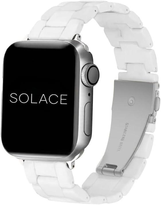 Solace Bands Lightweight Perma Watch Band - Universal Fit for Apple Watch Bands for Women and Men, iWatch Bands for  38/40/41mm Ultra, SE and Series Series 10 9 8 7 6 5 4 3 2 1 (Matte Solid) (White/Silver Hardware)