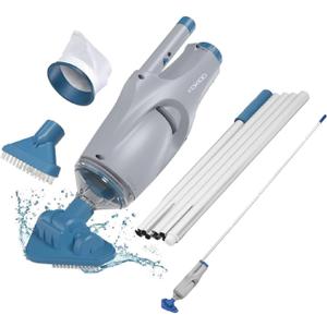 KOKIDO Cordless Handheld Pool Vacuum for Above Ground Pool, with 6ft Pole and 2 Vac Brush Heads, Ideal for Spot Cleaning Small Inground Pool Spa up to 20ft, Rechargeable, 60min, Sand and Light Debris
