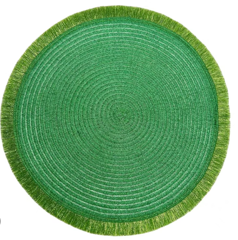 Set oG 4 Glitter Braid Round Sparkle Polyester Round Placemat Coster, Green 