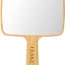 YEAKE Hand Mirror,Natural Bamboo Handheld Mirror with Handle, Single-Sided Portable Travel Vanity Mirror for Men & Women,6.9" W x 9.9" L
